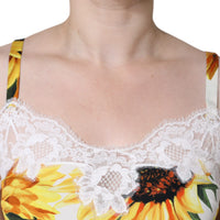 Dolce & Gabbana White Silk Sunflower Lace Sleeveless Tank Top