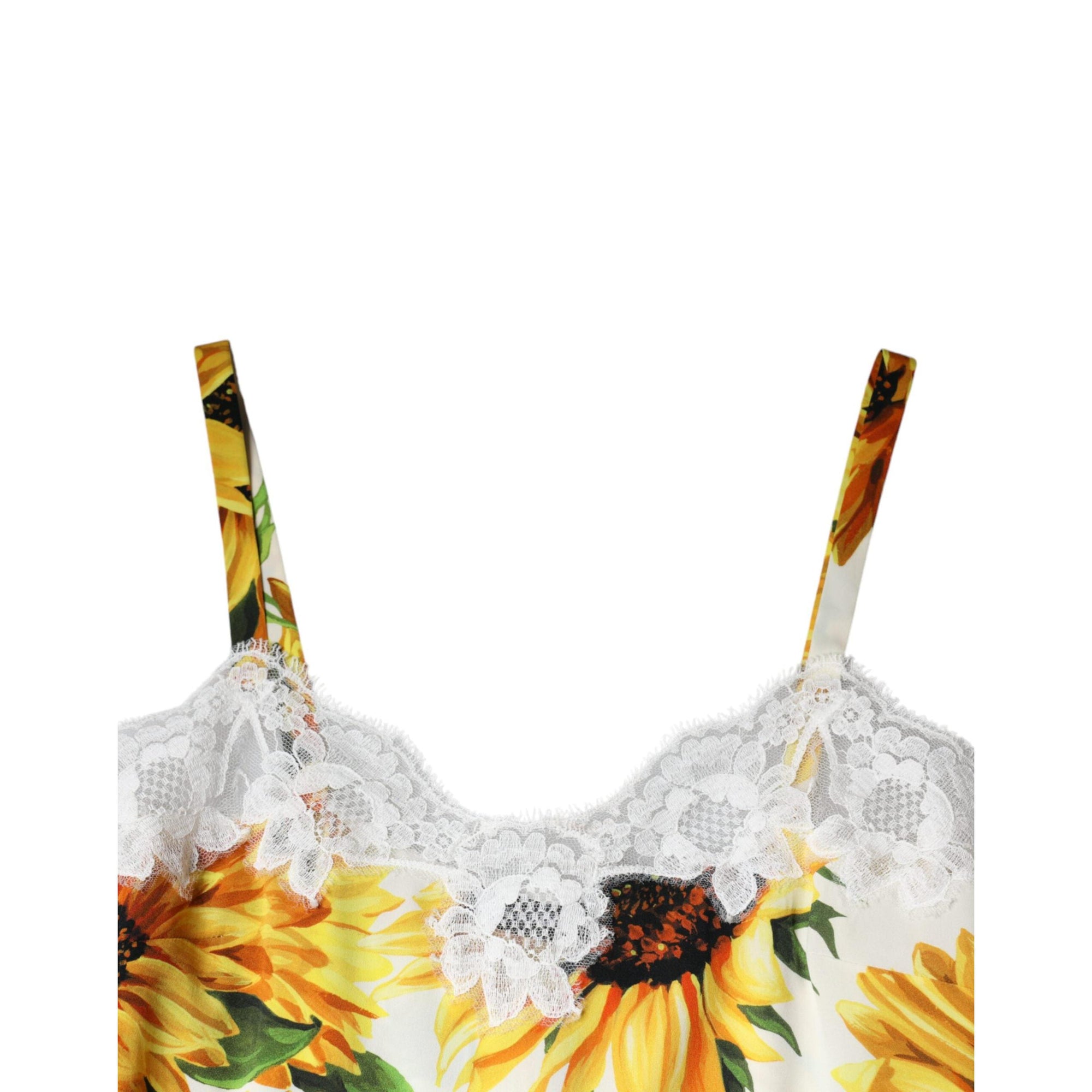 Dolce &amp; Gabbana White Silk Sunflower Lace Sleeveless Tank Top