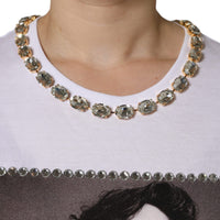 Dolce & Gabbana White Crystal Neckline Embellished Printed T-shirt