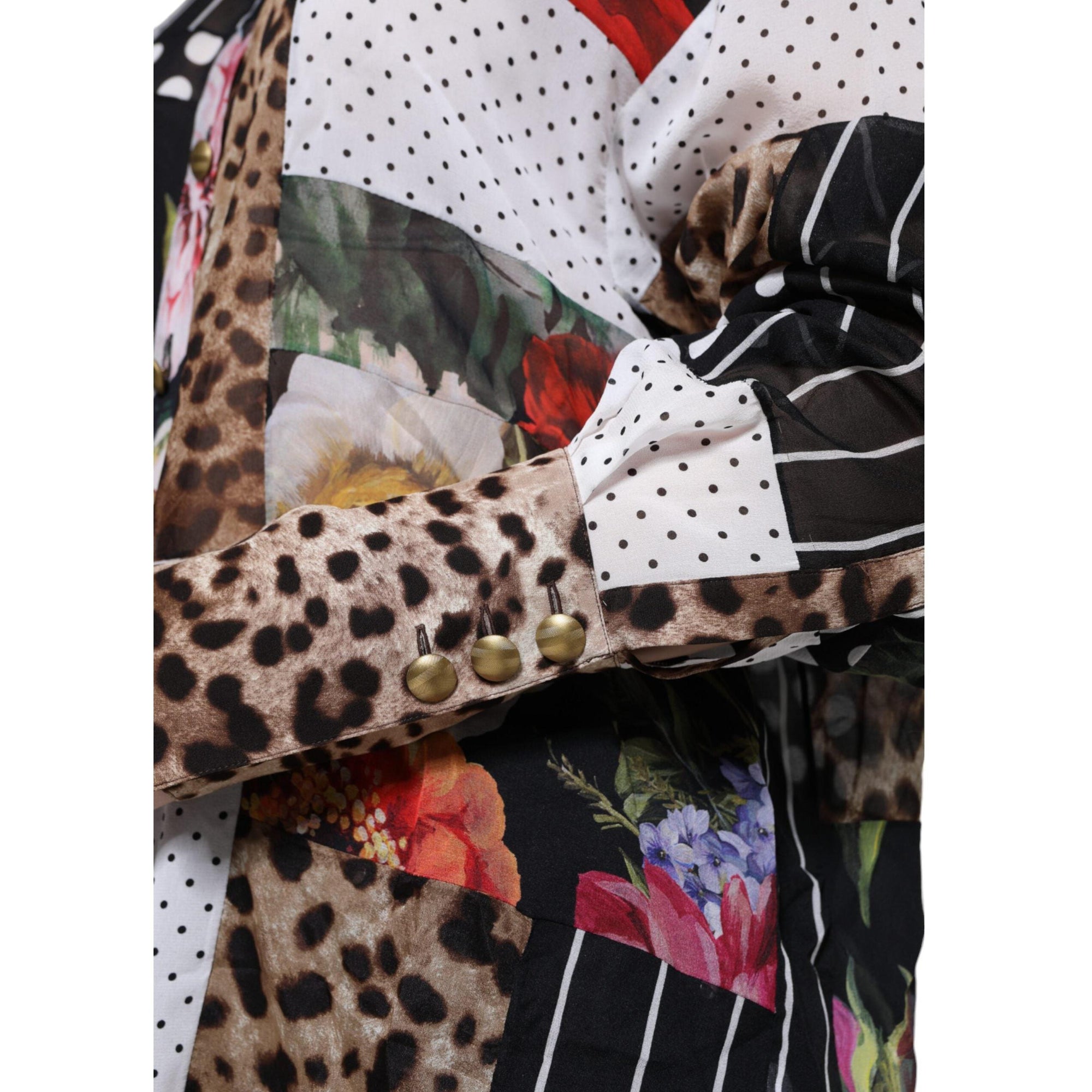 Dolce &amp; Gabbana Multicolor Patchwork Silk Collared Blouse Top