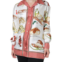 Dolce & Gabbana Multicolor Bread Print Collared Blouse Top