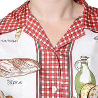 Dolce & Gabbana Multicolor Bread Print Collared Blouse Top