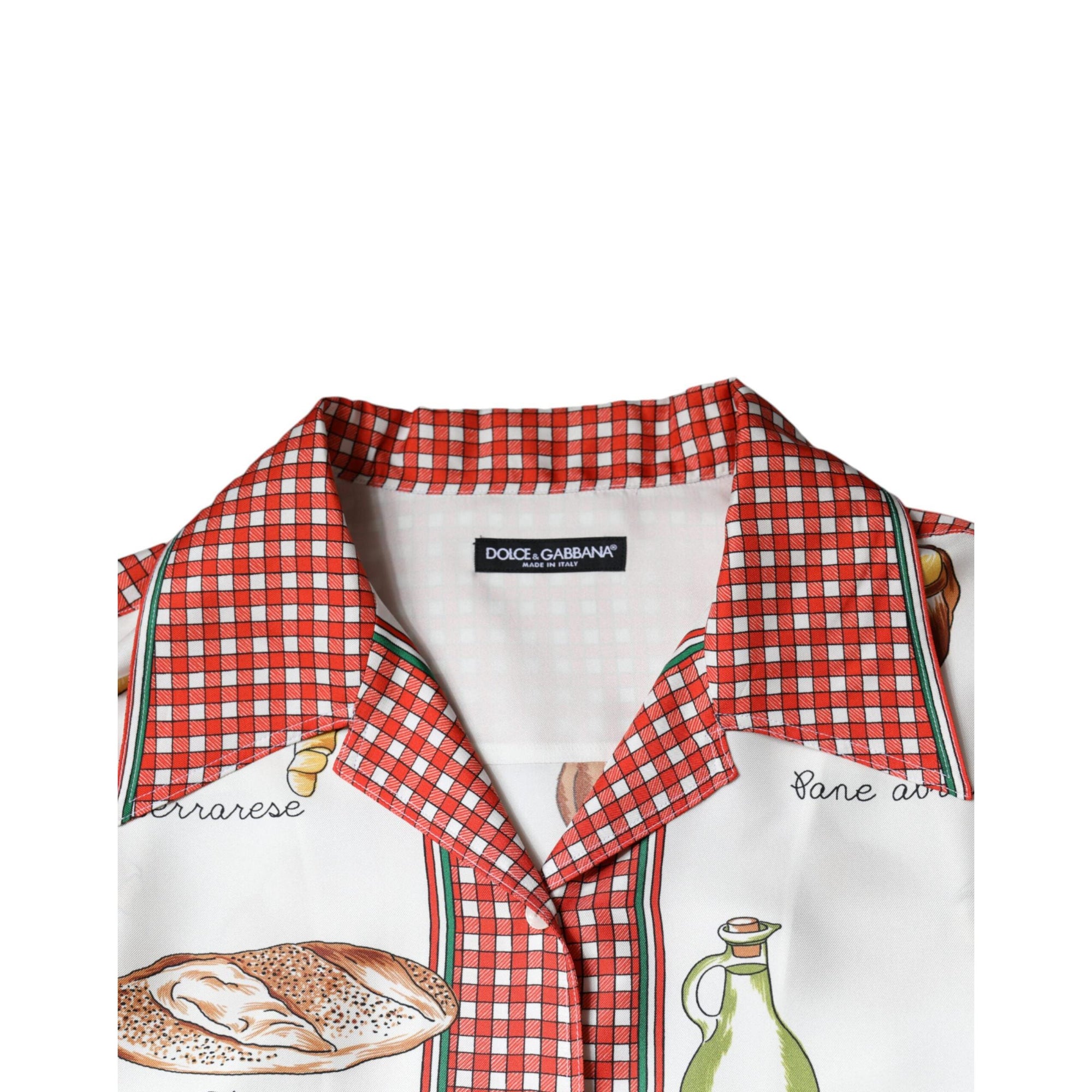 Dolce &amp; Gabbana Multicolor Bread Print Collared Blouse Top