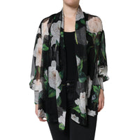 Dolce & Gabbana Black Floral Print Silk Cardigan Blouse Top