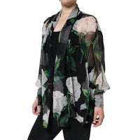 Dolce & Gabbana Black Floral Print Silk Cardigan Blouse Top