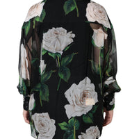 Dolce & Gabbana Black Floral Print Silk Cardigan Blouse Top