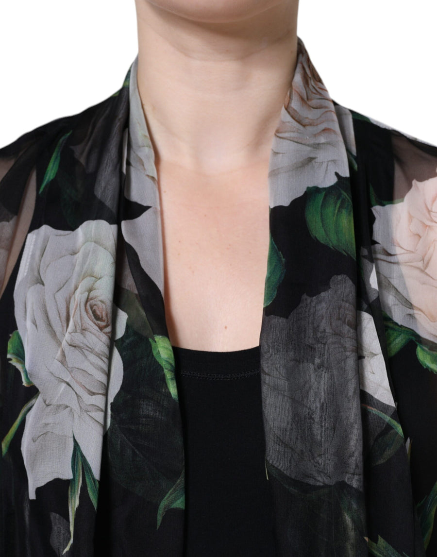 Dolce & Gabbana Black Floral Print Silk Cardigan Blouse Top