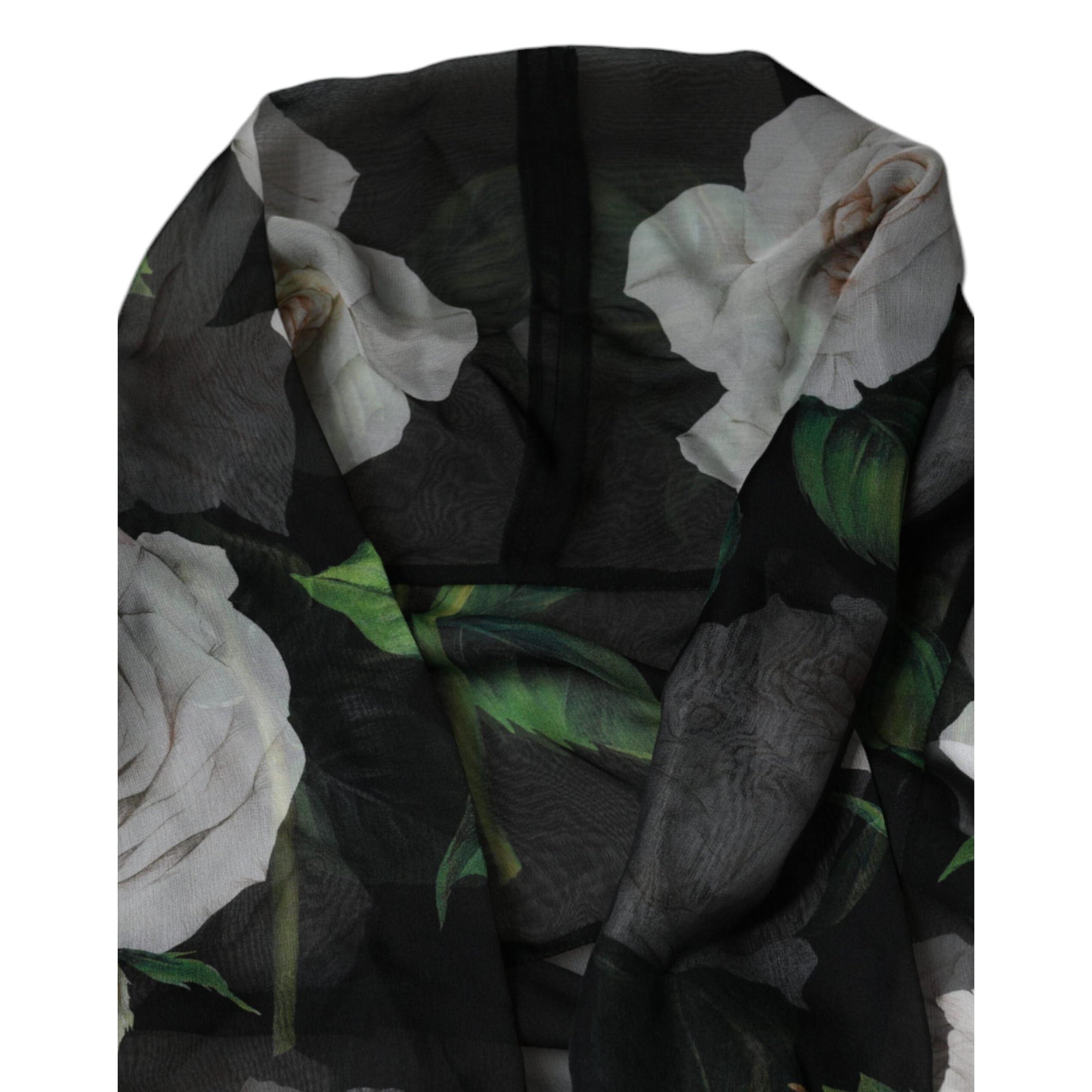 Dolce &amp; Gabbana Black Floral Print Silk Cardigan Blouse Top