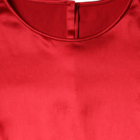 Dolce & Gabbana Red Satin Lace Trim Round Neck Blouse Top