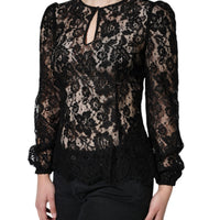 Dolce & Gabbana Black Floral Lace See Through Long Sleeve Top