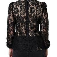 Dolce & Gabbana Black Floral Lace See Through Long Sleeve Top