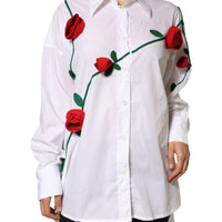 Dolce & Gabbana White Cotton Flower Applique Dress Shirt Top