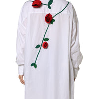 Dolce & Gabbana White Cotton Flower Applique Dress Shirt Top