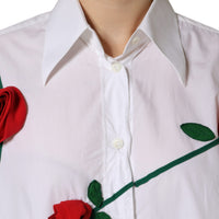 Dolce & Gabbana White Cotton Flower Applique Dress Shirt Top