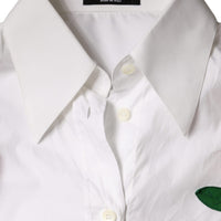 Dolce & Gabbana White Cotton Flower Applique Dress Shirt Top