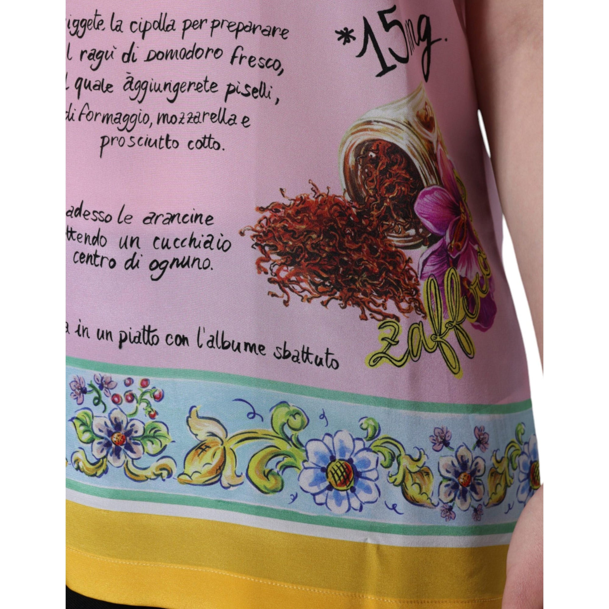 Dolce &amp; Gabbana Pink Silk Araneine Siciliana Print Short Sleeves Top