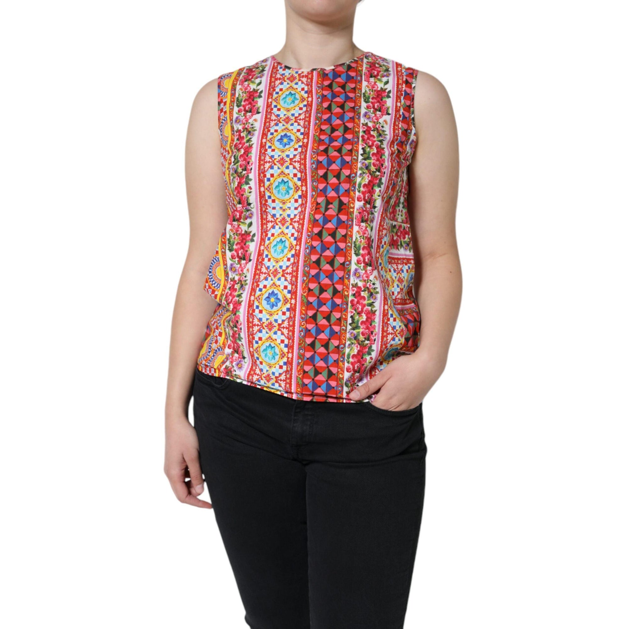 Dolce &amp; Gabbana Multicolor Cotton Carretto Floral Tank Top