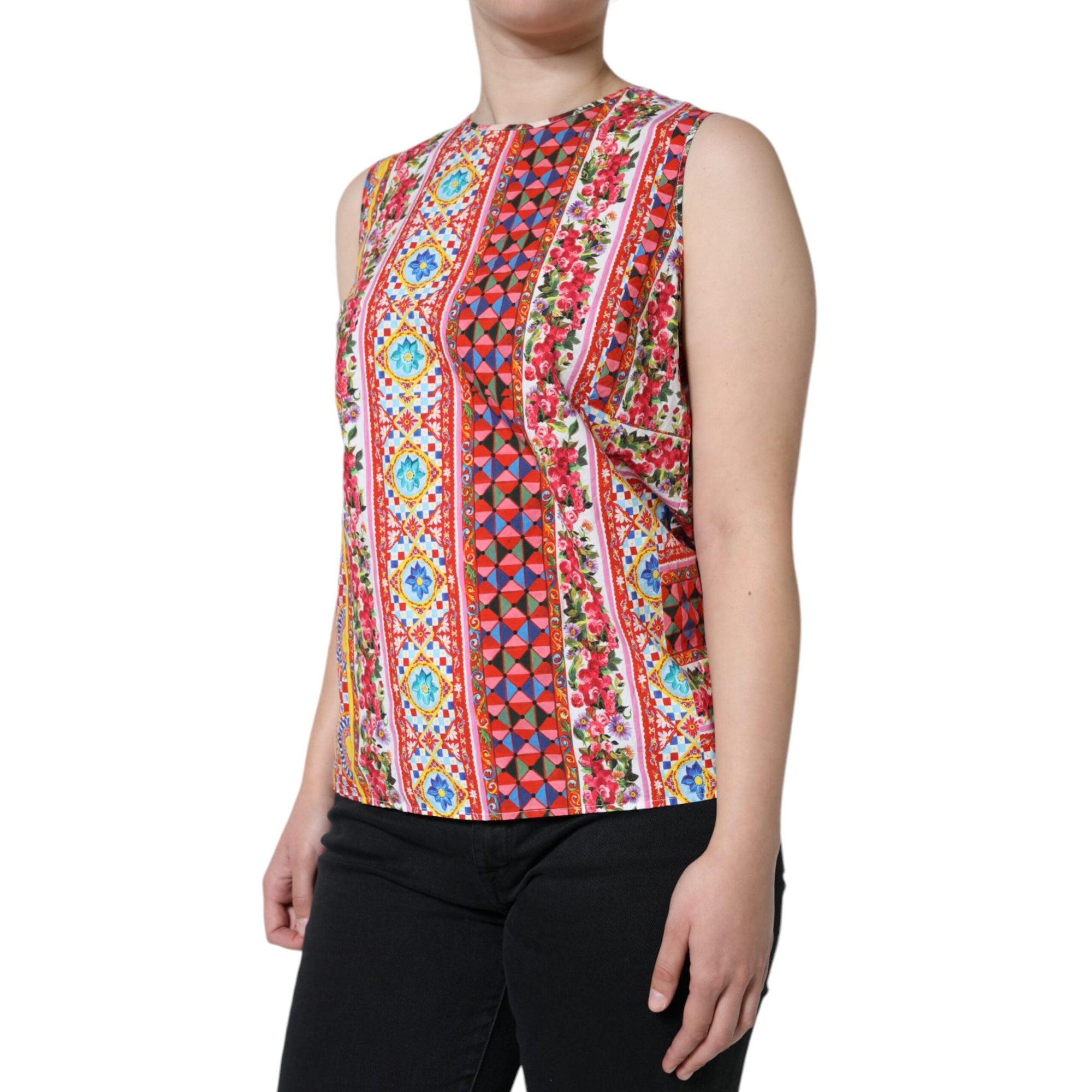 Dolce &amp; Gabbana Multicolor Cotton Carretto Floral Tank Top