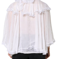 Dolce & Gabbana White Ruffles Lace Long Sleeve Blouse Top