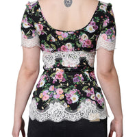 Dolce & Gabbana Black Floral Lace Short Sleeves Blouse Top