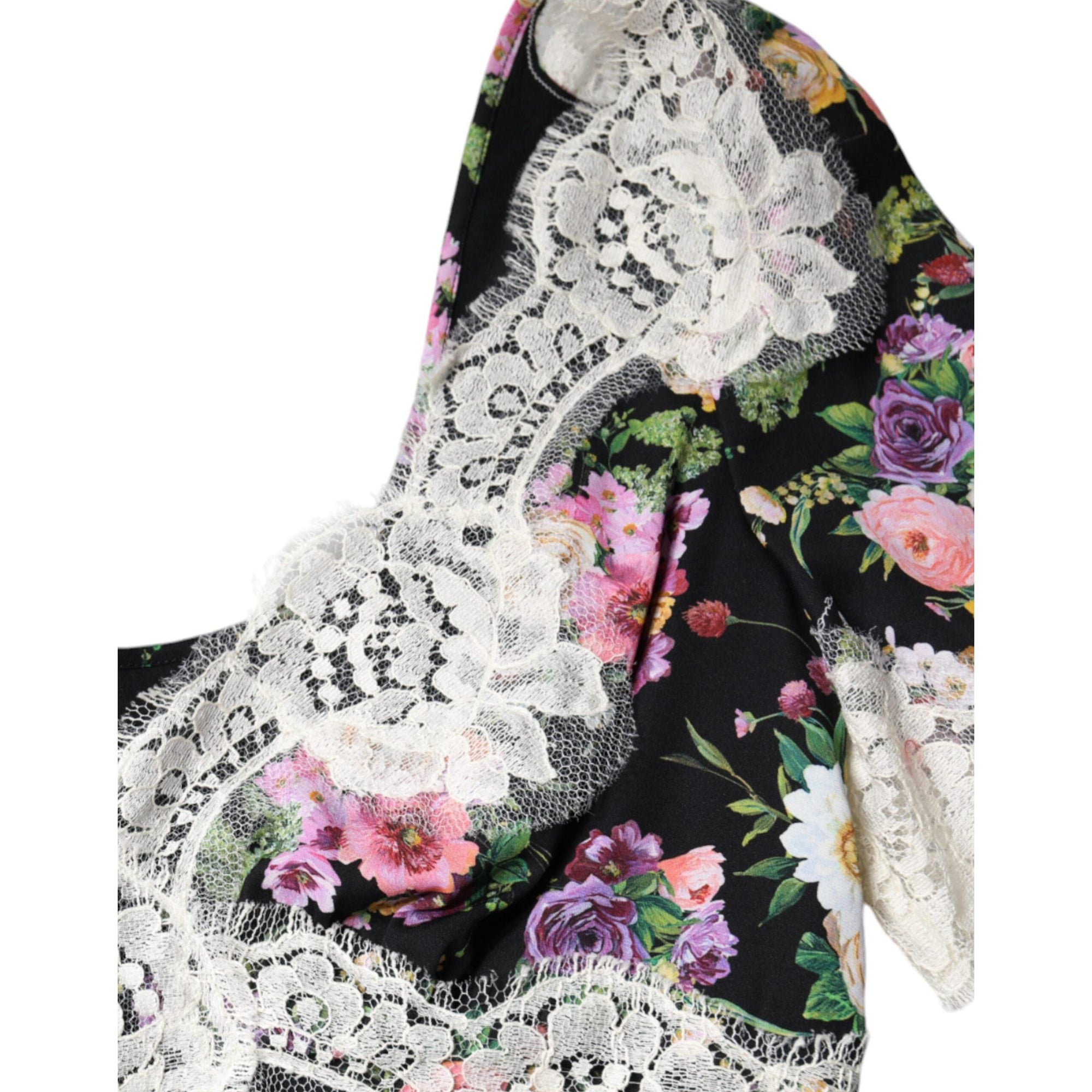 Dolce &amp; Gabbana Black Floral Lace Short Sleeves Blouse Top