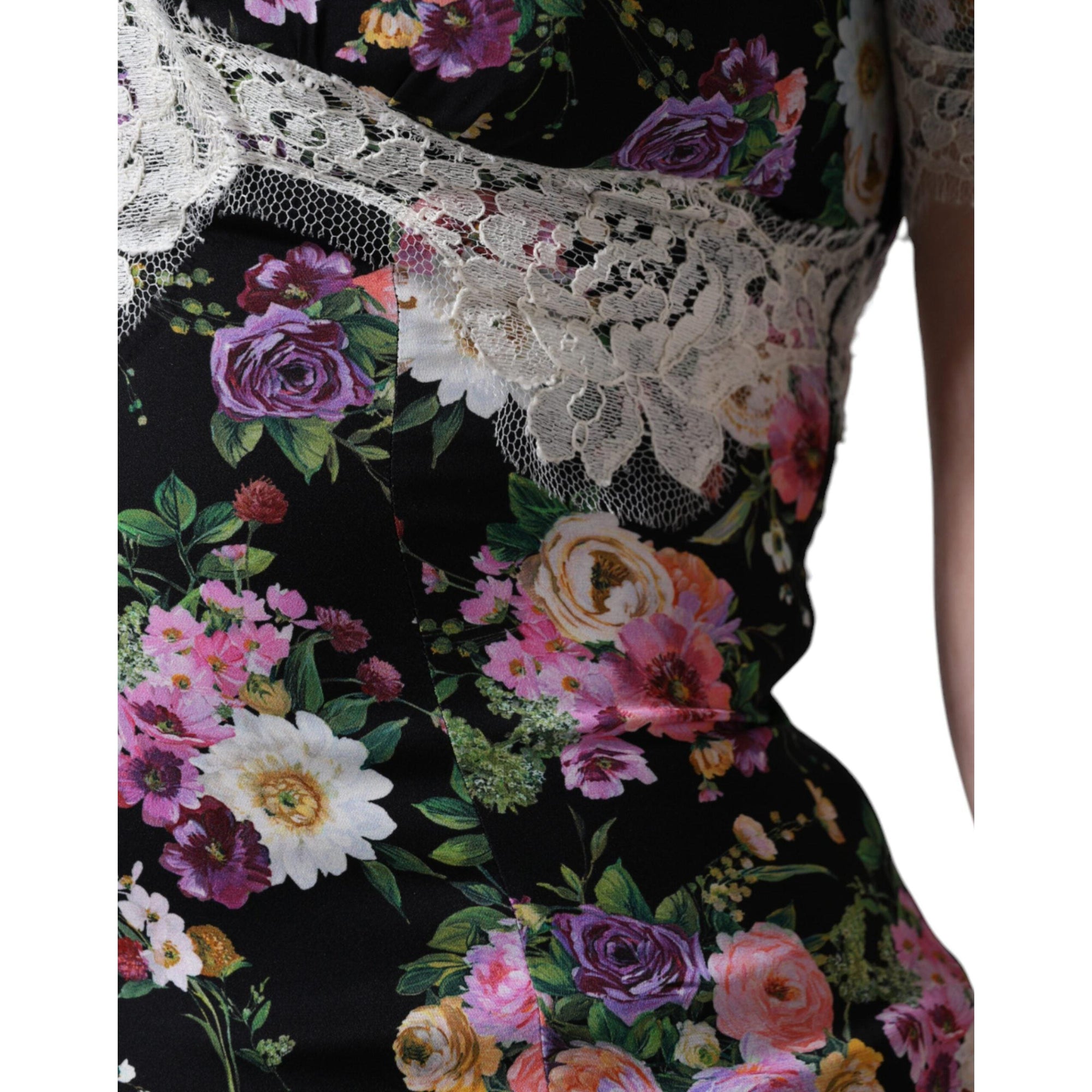 Dolce &amp; Gabbana Black Floral Lace Short Sleeves Blouse Top