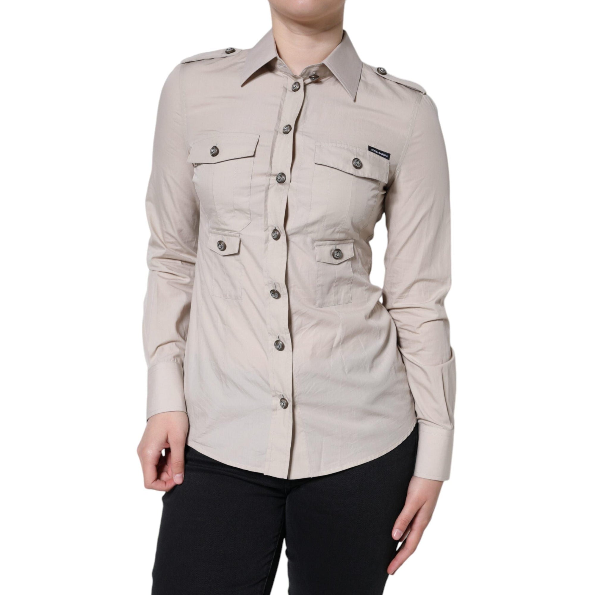 Dolce &amp; Gabbana Beige Cotton Collared Button Down Shirt Top