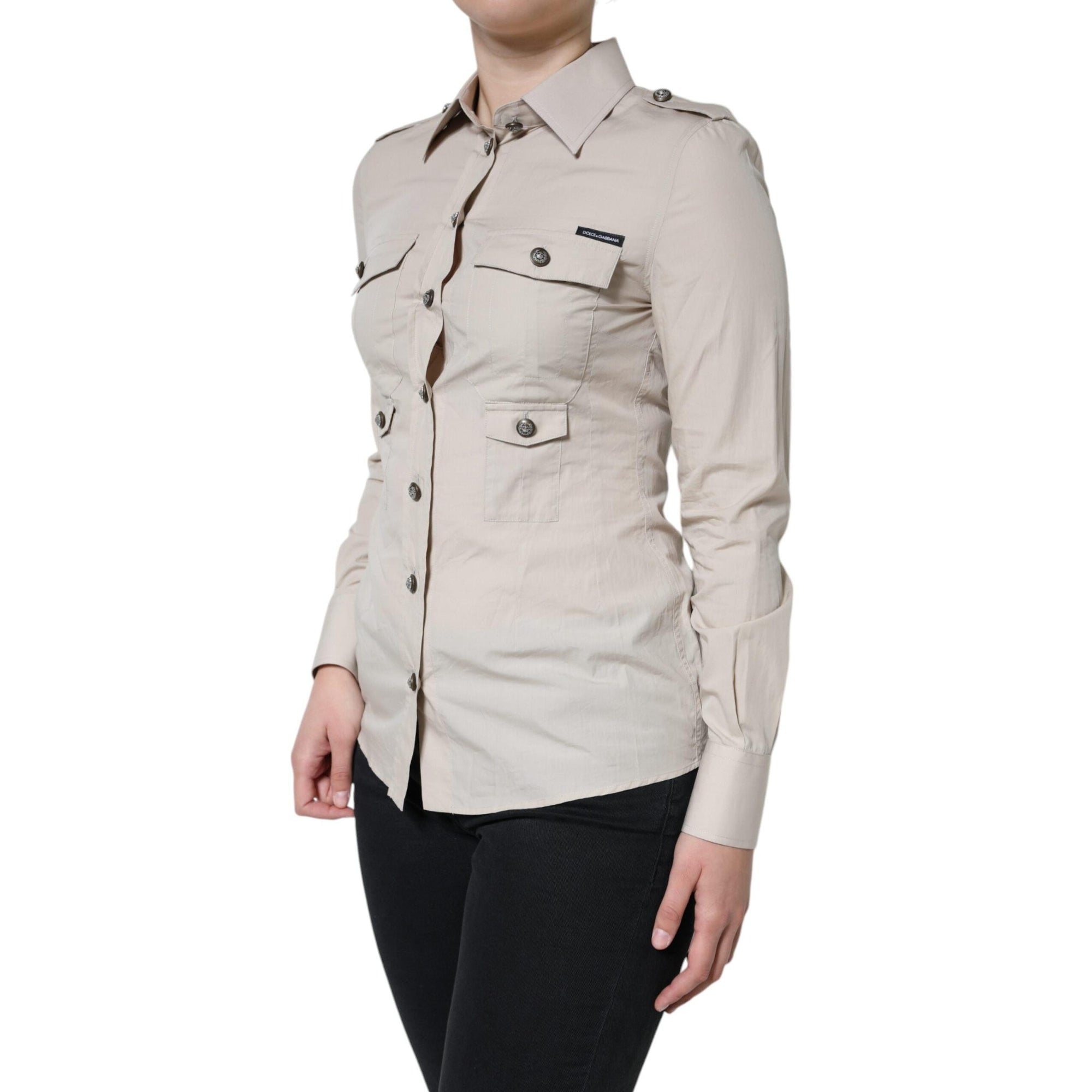Dolce &amp; Gabbana Beige Cotton Collared Button Down Shirt Top
