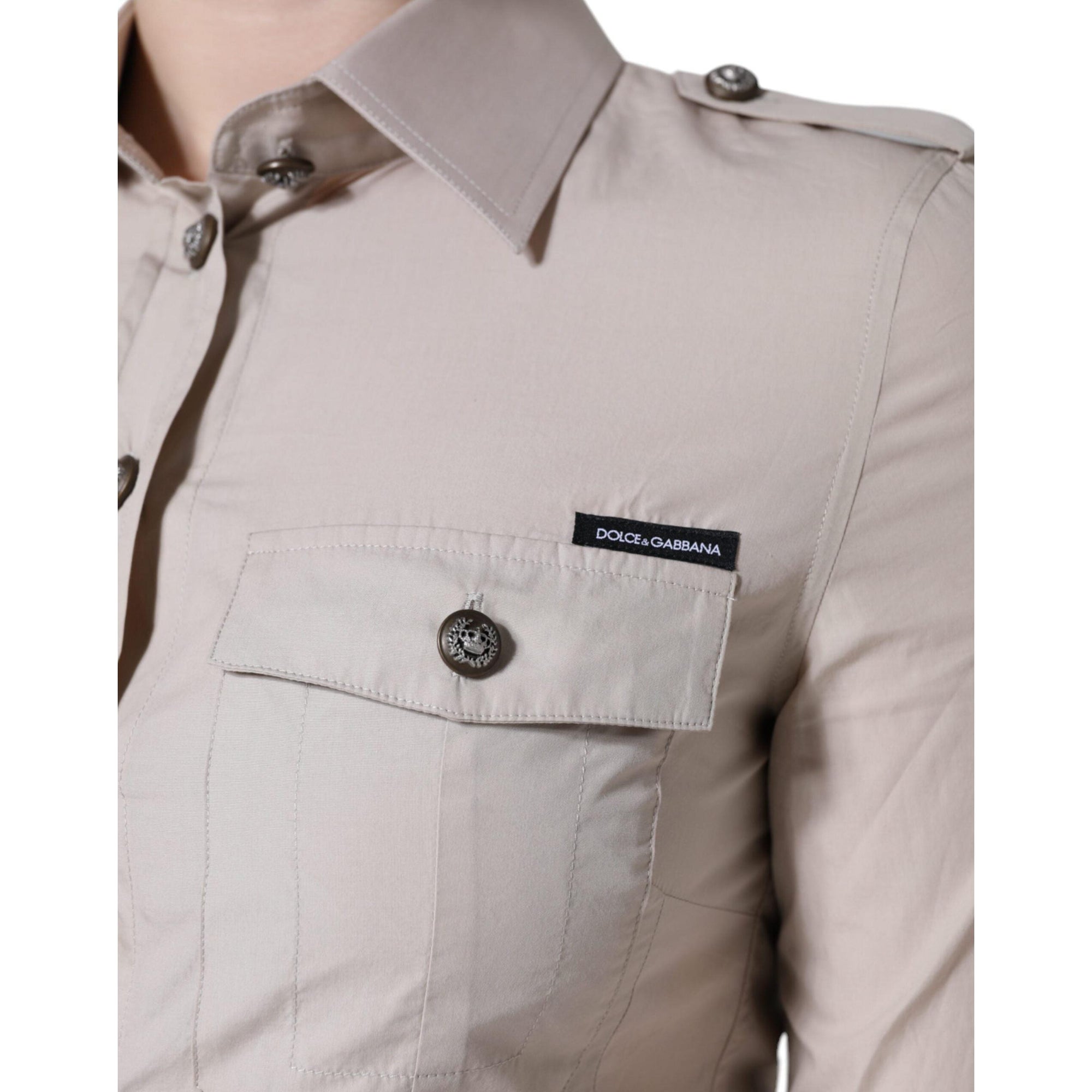 Dolce &amp; Gabbana Beige Cotton Collared Button Down Shirt Top