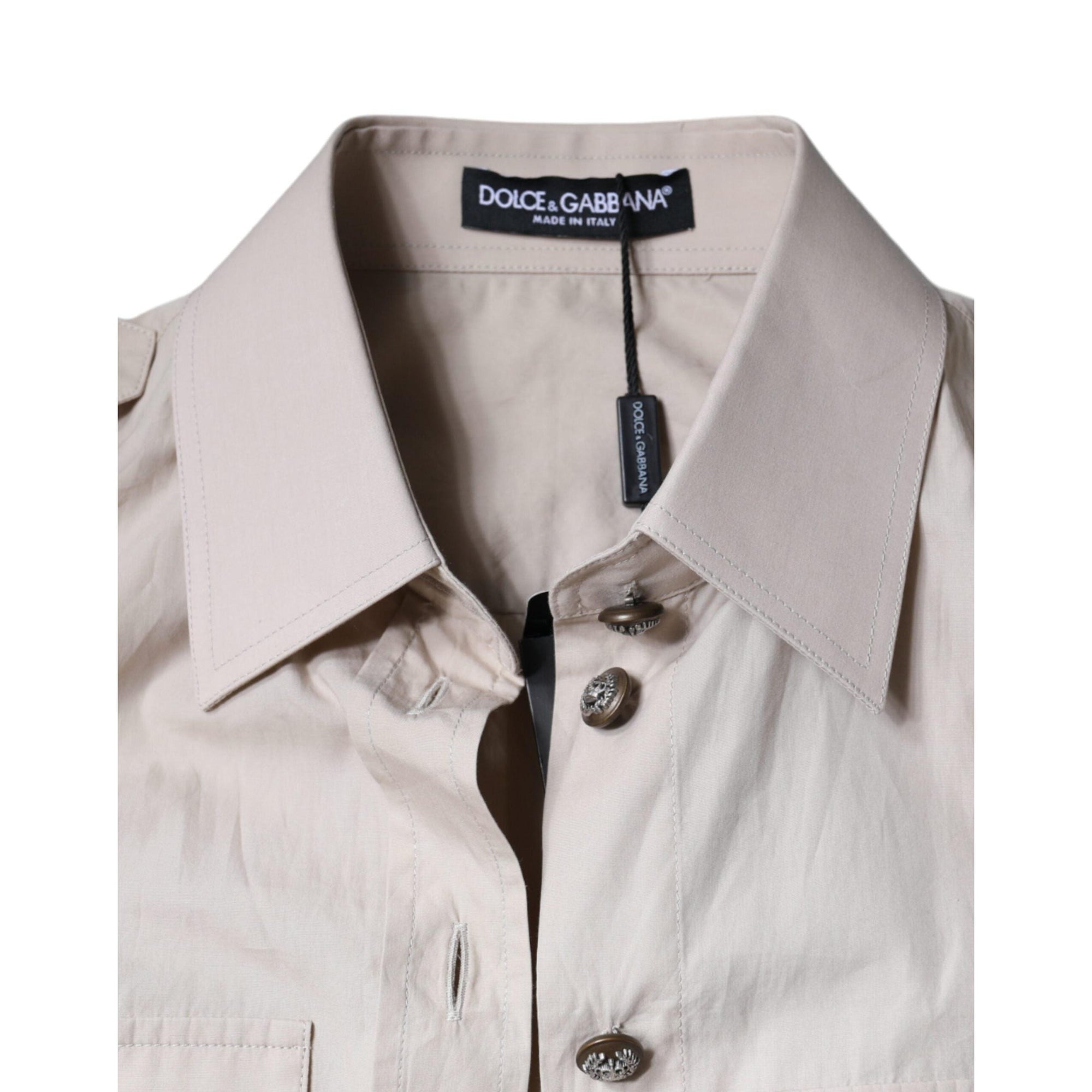 Dolce &amp; Gabbana Beige Cotton Collared Button Down Shirt Top