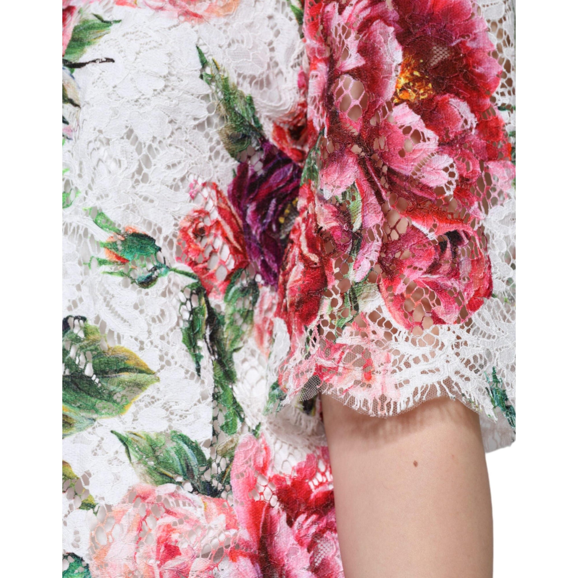 Dolce &amp; Gabbana White Peony Lace Short Sleeves Blouse Top