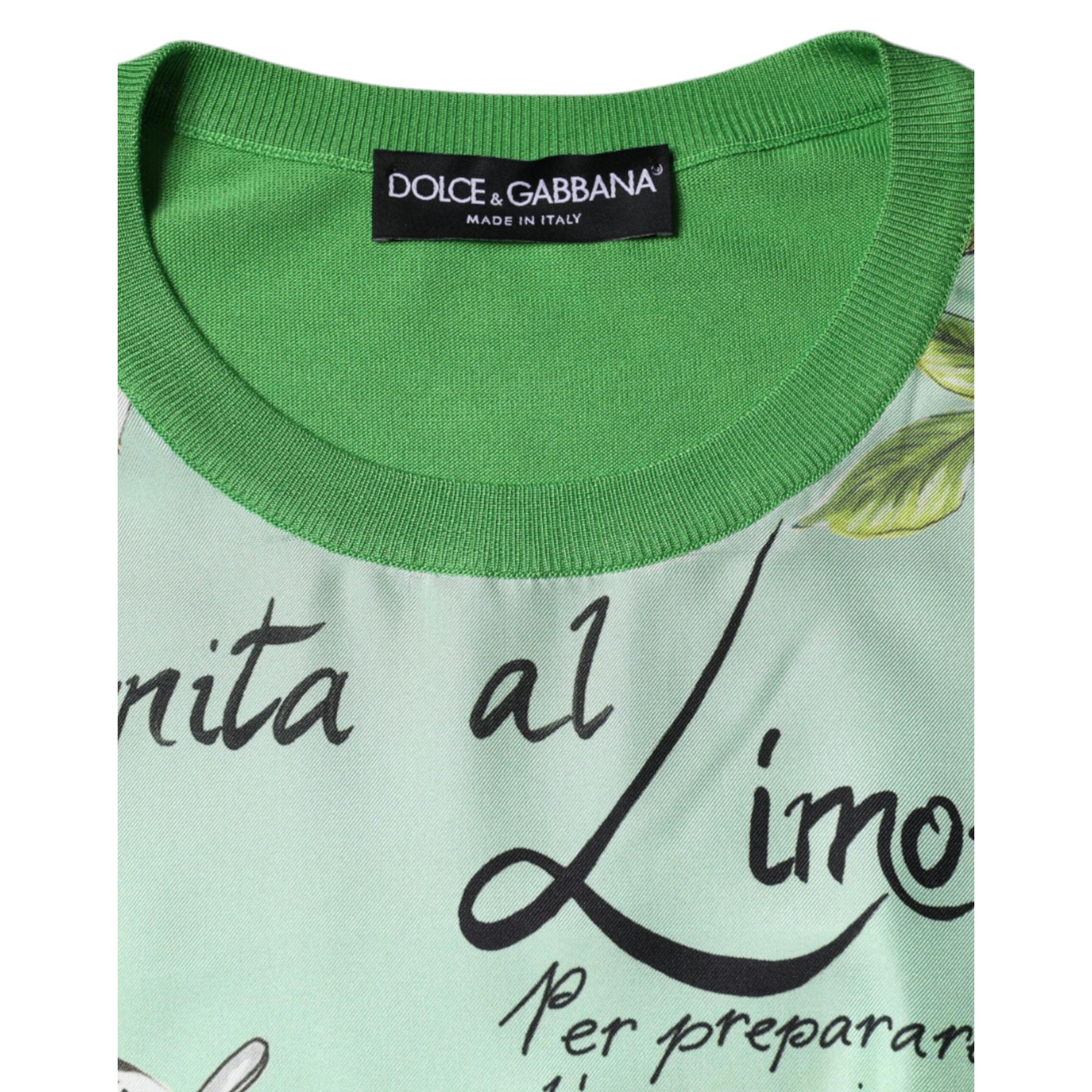 Dolce &amp; Gabbana Green Silk Granita Al Limone Long Sleeves Sweater