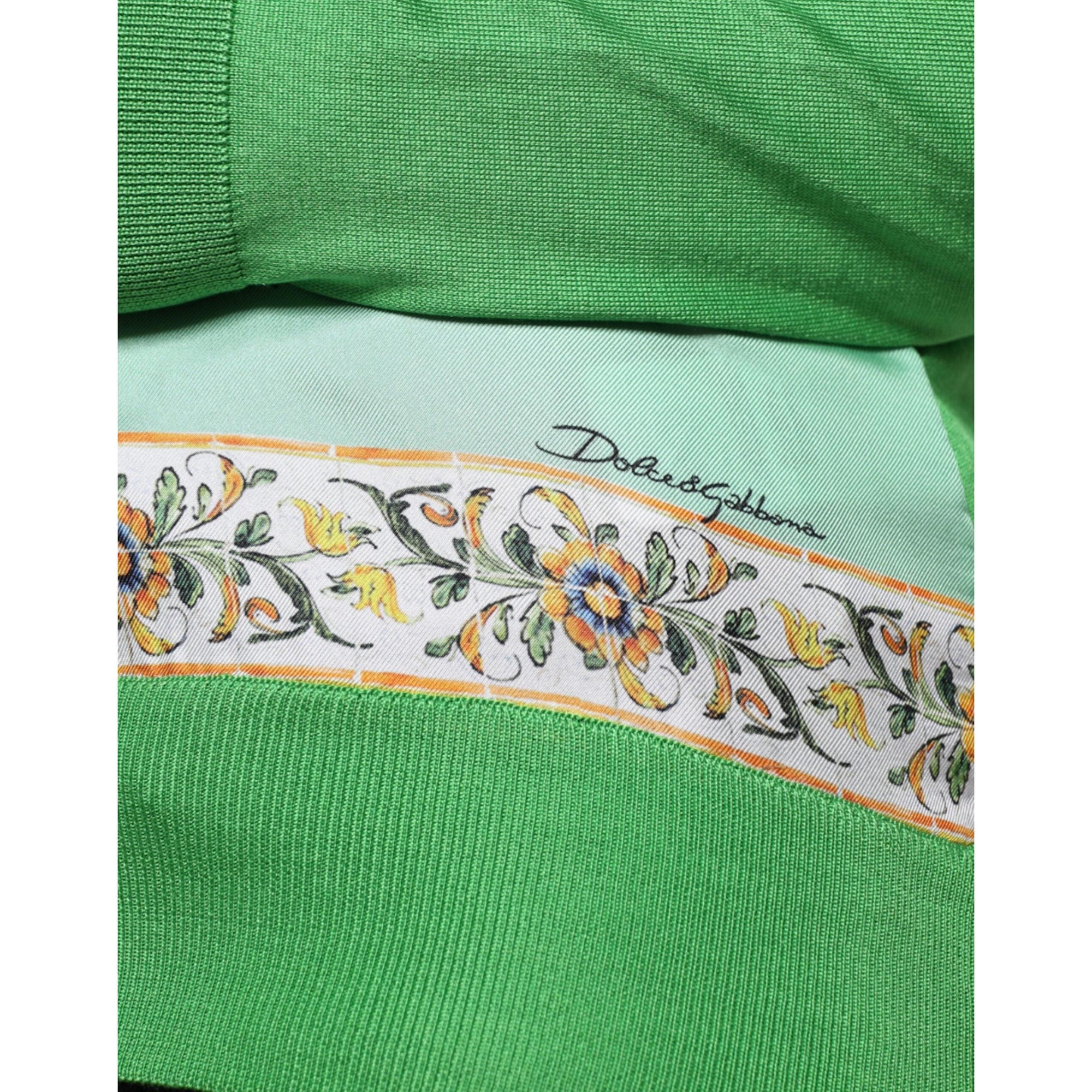 Dolce &amp; Gabbana Green Silk Granita Al Limone Long Sleeves Sweater