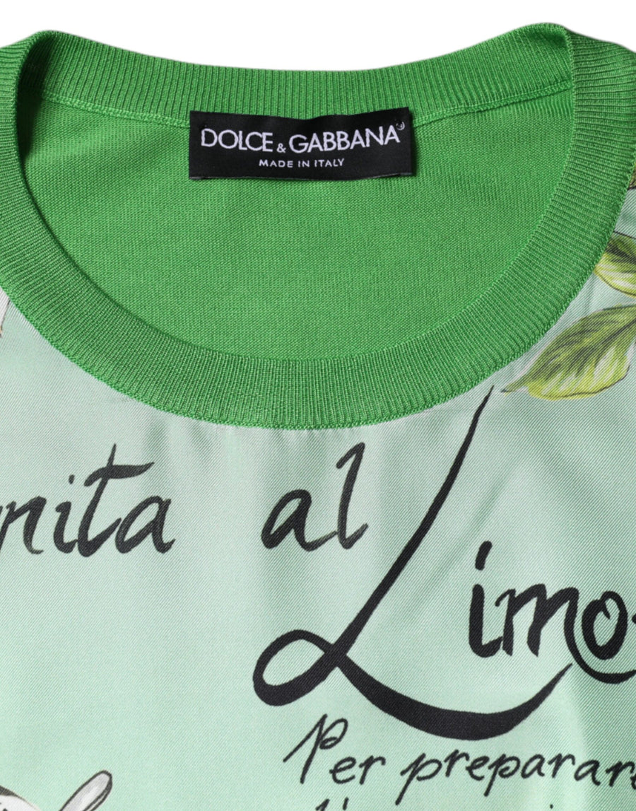 Dolce & Gabbana Green Silk Granita Al Limone Long Sleeves Sweater