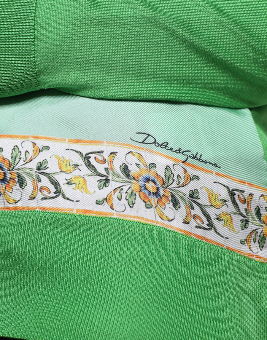 Dolce & Gabbana Green Silk Granita Al Limone Long Sleeves Sweater