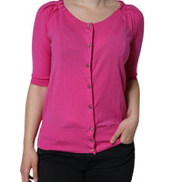 Dolce & Gabbana Pink Wool Button Down Short Sleeve Blouse Top