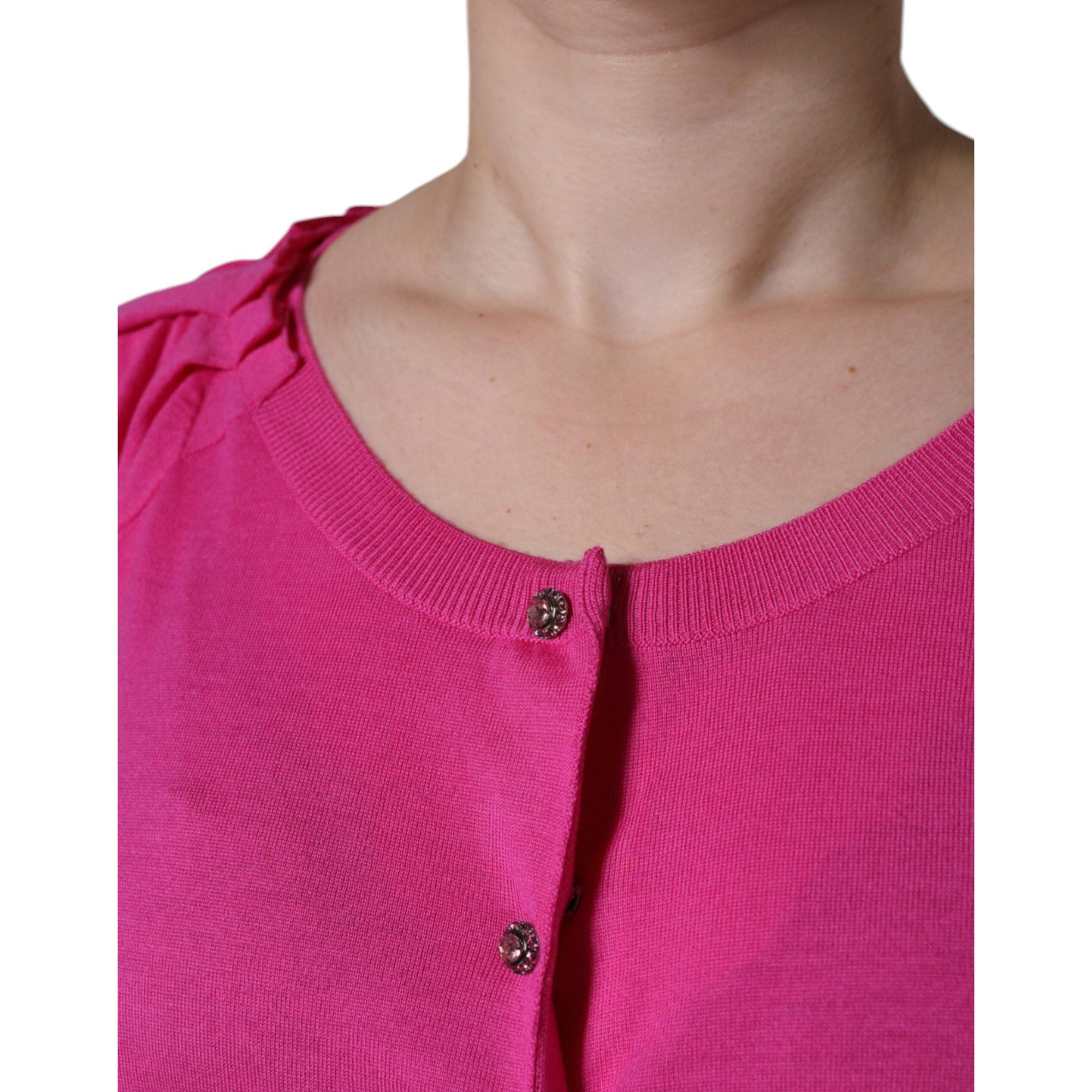 Dolce &amp; Gabbana Pink Wool Button Down Short Sleeve Blouse Top
