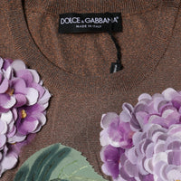 Dolce & Gabbana Brown Floral Applique Viscose Short Sleeve Top