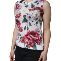 Dolce & Gabbana White Floral Lace Silk Sleeveless Tank Top