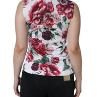 Dolce & Gabbana White Floral Lace Silk Sleeveless Tank Top