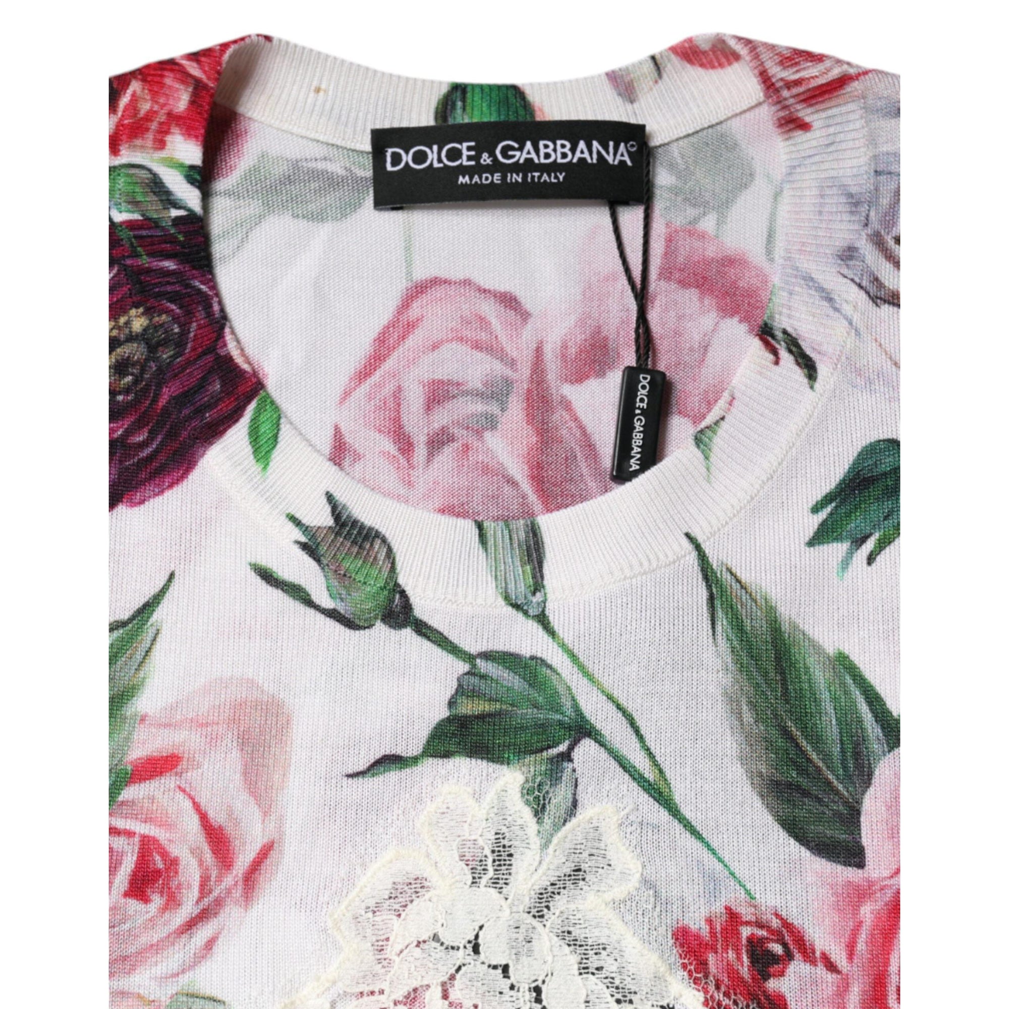 Dolce &amp; Gabbana White Floral Lace Silk Sleeveless Tank Top