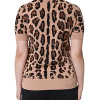 Dolce & Gabbana Beige Leopard Print Wool Turtleneck Top