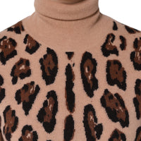 Dolce & Gabbana Beige Leopard Print Wool Turtleneck Top