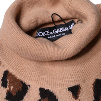 Dolce & Gabbana Beige Leopard Print Wool Turtleneck Top