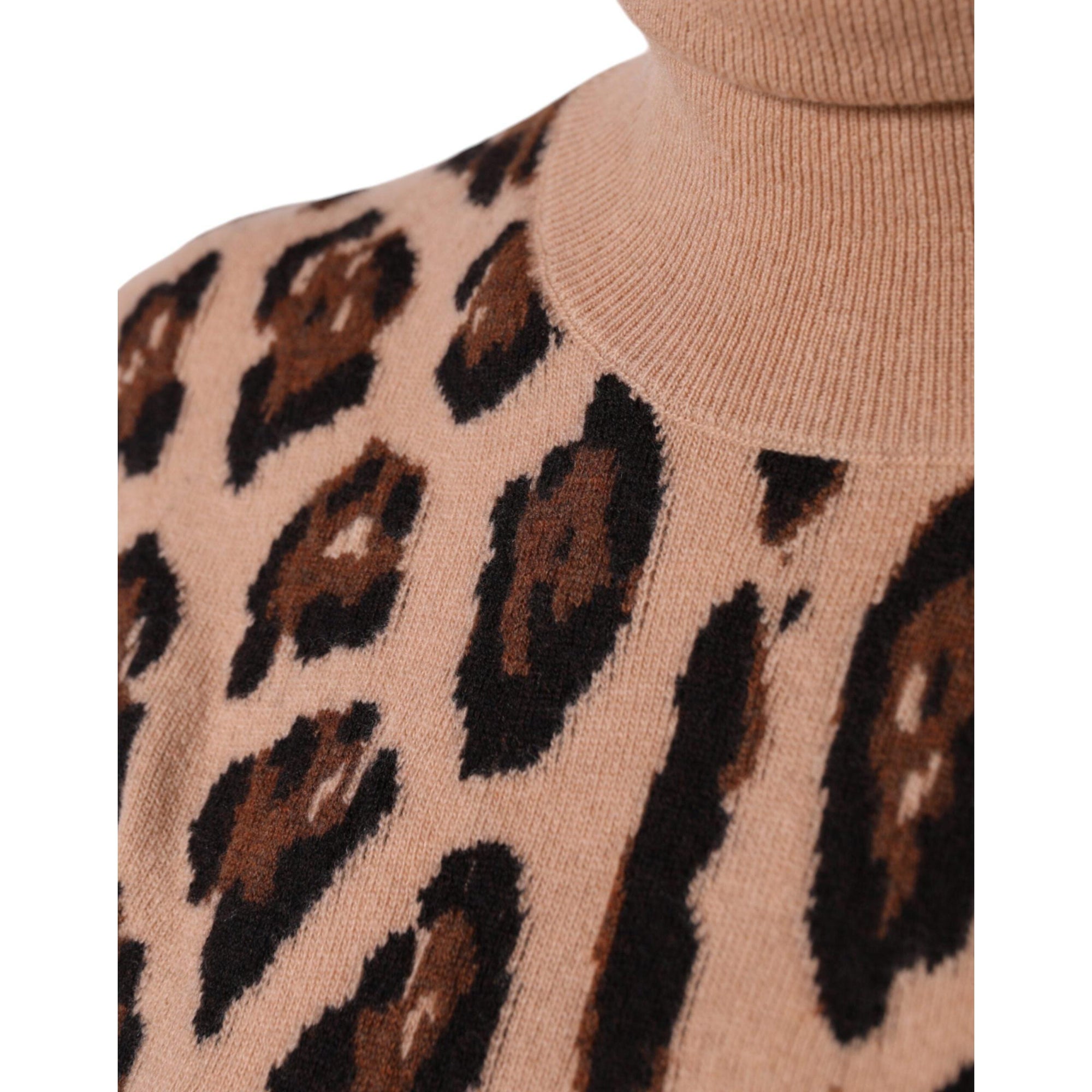 Dolce &amp; Gabbana Beige Leopard Print Wool Turtleneck Top