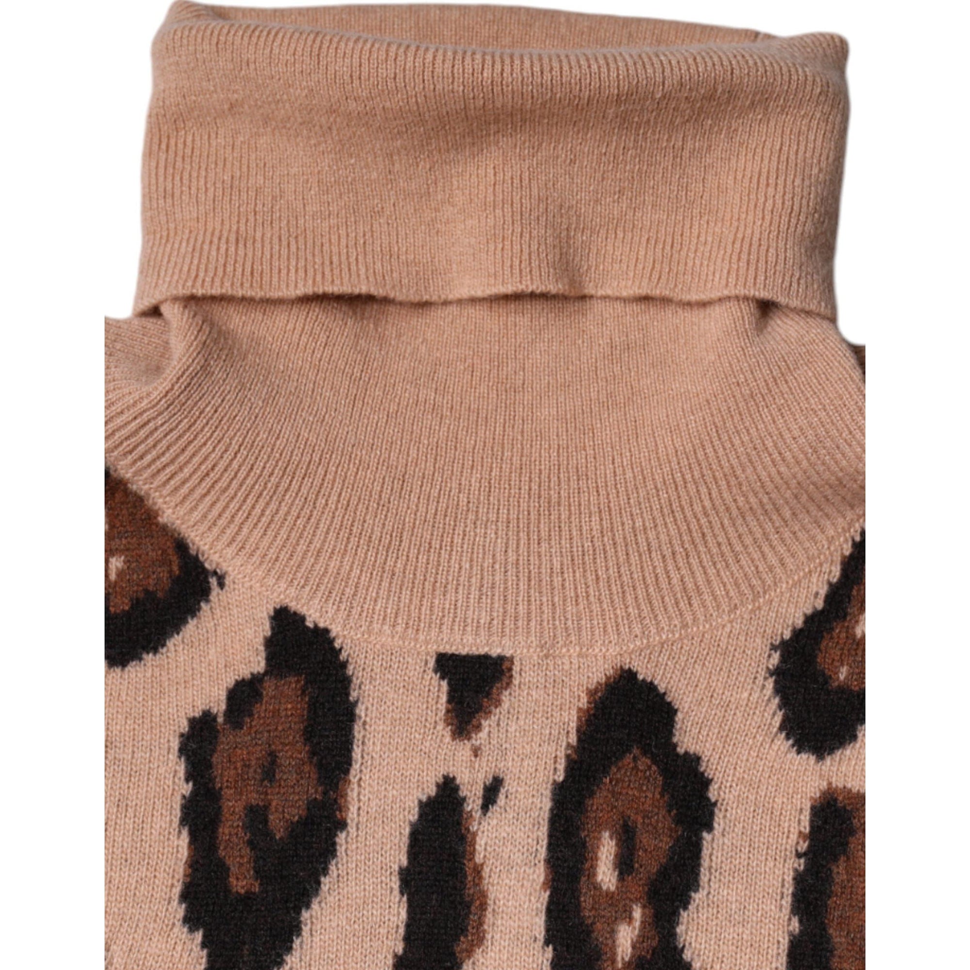 Dolce &amp; Gabbana Beige Leopard Print Wool Turtleneck Top