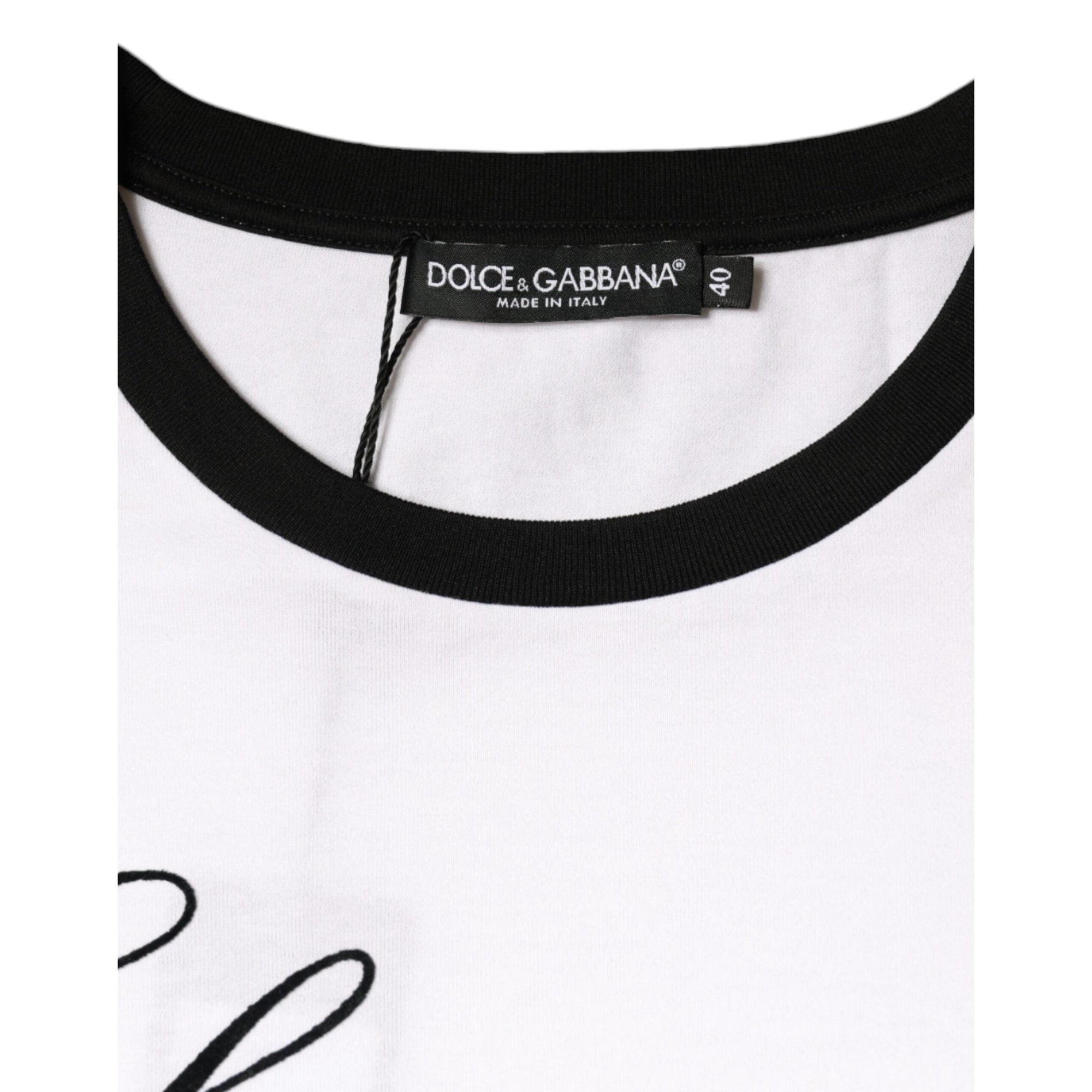 Dolce &amp; Gabbana White Eleganza Print Cotton Short Sleeves T-shirt