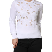 Dolce & Gabbana White Lace Cut Out Long Sleeves Pullover Sweater