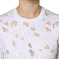 Dolce & Gabbana White Lace Cut Out Long Sleeves Pullover Sweater