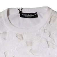 Dolce & Gabbana White Lace Cut Out Long Sleeves Pullover Sweater